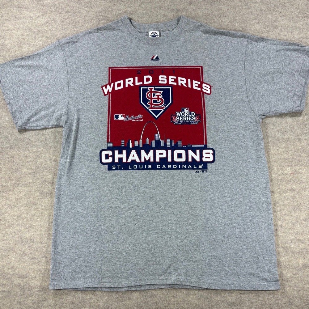 Majestic St. Louis Cardinals 2011 World Series Champions Gray T-Shirt Mens XL